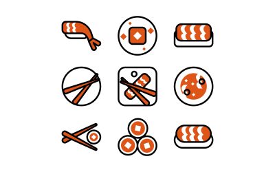 Sushi Restaurant Line Icons