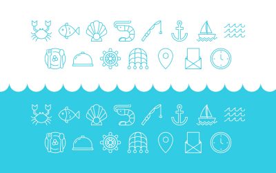 Seafood Restaurant Line Icons